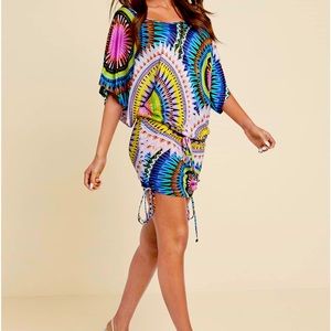 Venus mini dress , banded bottom with drawstring multicolor, never worn